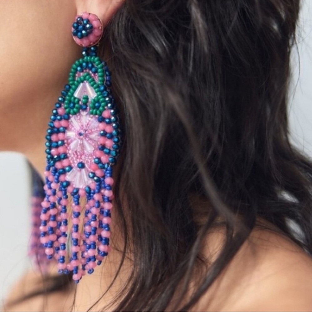 ZARA BEADED MULTICOLORED EARRINGS NWT BLOGGERS FAVORITE NWT - Picture 2 of 3